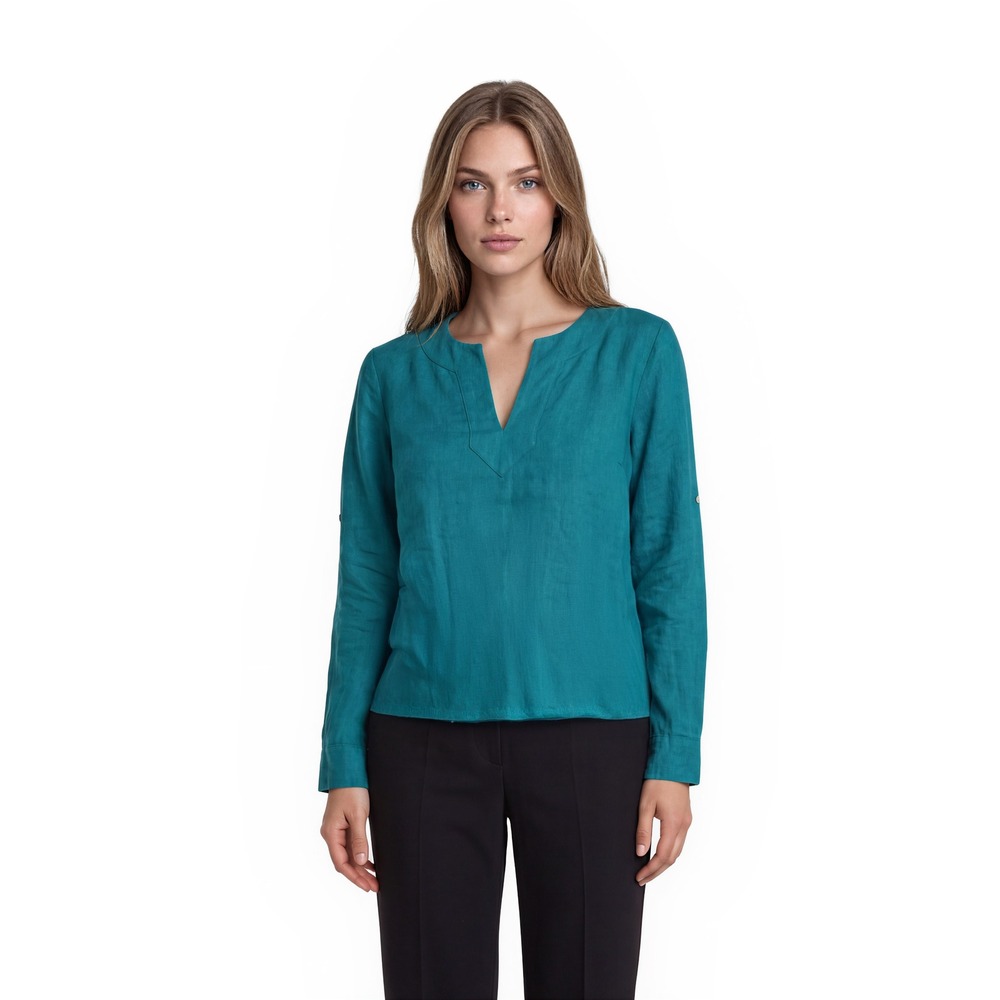 Lauren Ralph Lauren 100% Linen Tunic Blouse Top Women's Size Small Teal